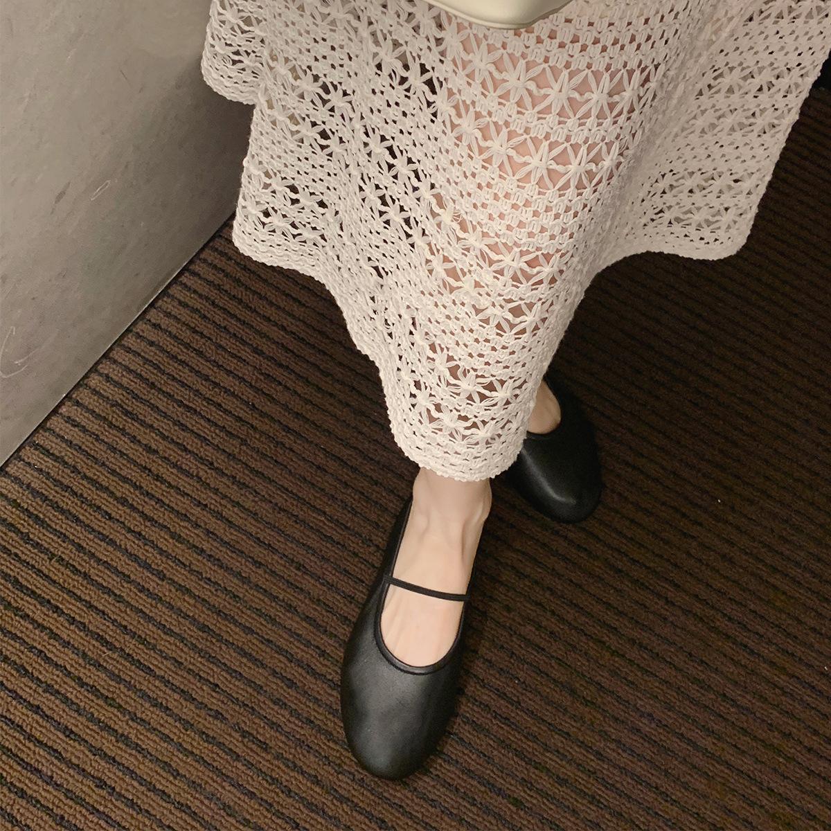 

Sheepskin version~ soft-faced round head, light mouth, thin word with Mary Jane shoes, women s versatile flat-soled summer soft-soled grandma shoes 35