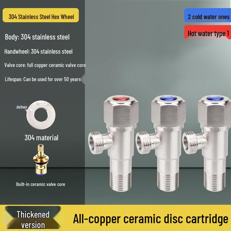 304 Stainless Steel Angle Valve for Cold/Hot Water, Universal 4-Point Household Stop Valve for Water Heaters and Toilets