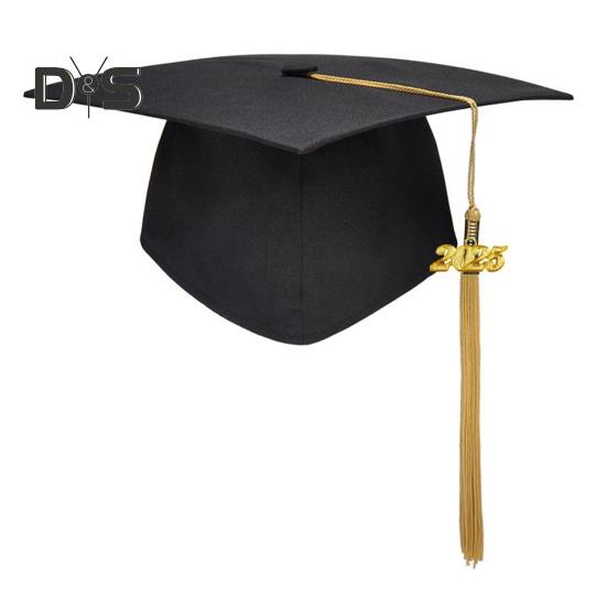 Abschlusskappe für Erwachsene, Bachelor-Kappe, verstellbare Größe, elastisches Band, flache Oberseite, elastisches Band, Kappe mit Quasten, Stempel 2025