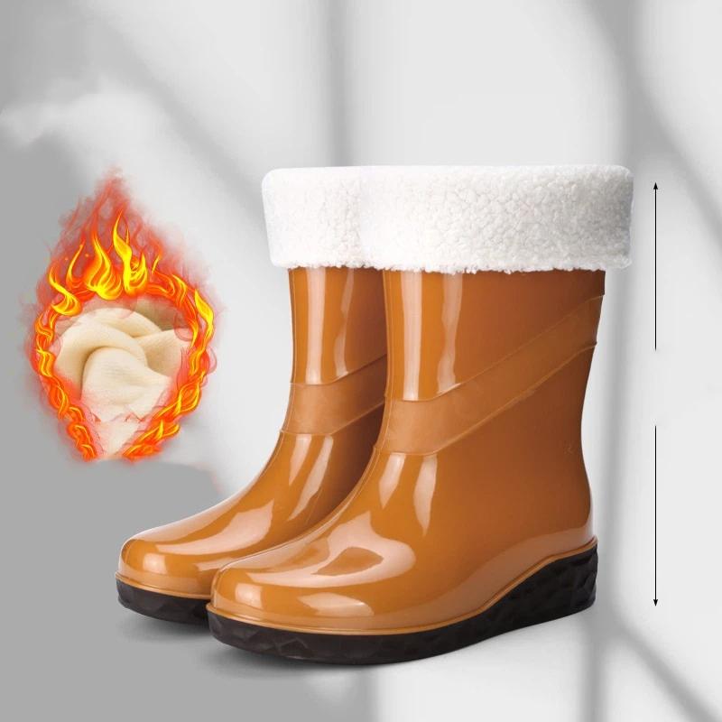 

New Adult Rain Boots Removable Fleece Lined Waterproof Non-slip Rubber Boots 41 жовтий