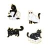 Unique Black Ghost Cat Brooch For Halloween Elegant Metal Badge Decorative Accessory