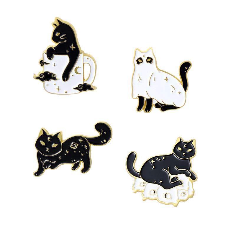 Unique Black Ghost Cat Brooch For Halloween Elegant Metal Badge Decorative Accessory