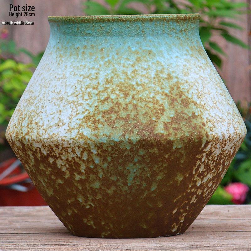 Large Retro Handmade Ceramic Planter for Succulents and Bougainvillea - Aged Coarse Pottery for Hotel and B&B Decor.