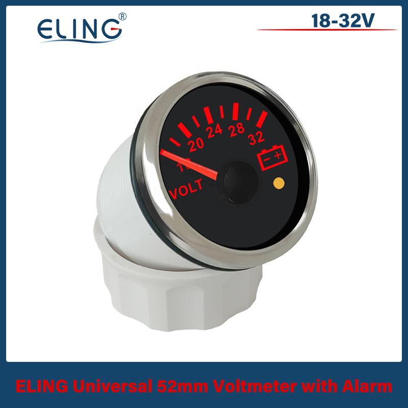 ELING Newest Waterproof 52mm 8-16V 18-32V Voltmeter with Red Backlight and Alarm for Car Boat Yacht Truck Motorcycle Universal