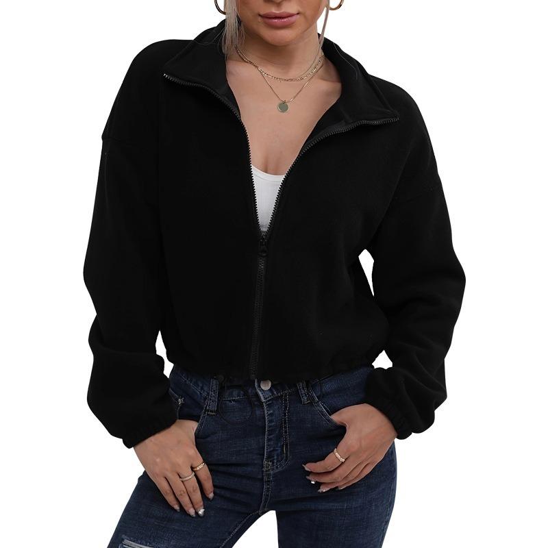 Women S Fleece Jacket Thick Warm Loose Stand Collar Zip Up Long Sleeve Autumn Winter