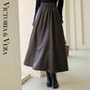 VICTORIA&VERA Retro A-Line PU Leather Midi Skirt