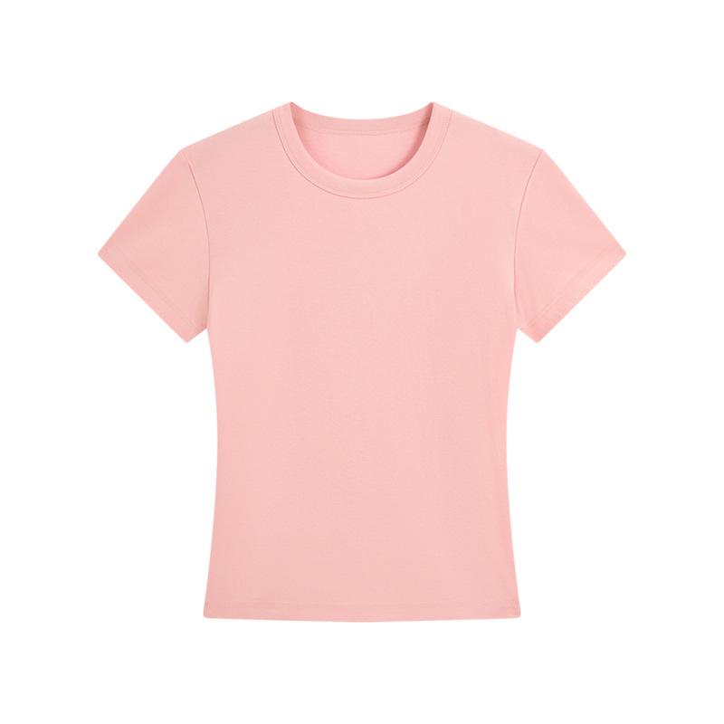 Shoulder Short Sleeved T-shirt for Women, French Round Neck Short Style, Elastic Slim Fit, Spicy Girl Style, Slimming Short Top for Women