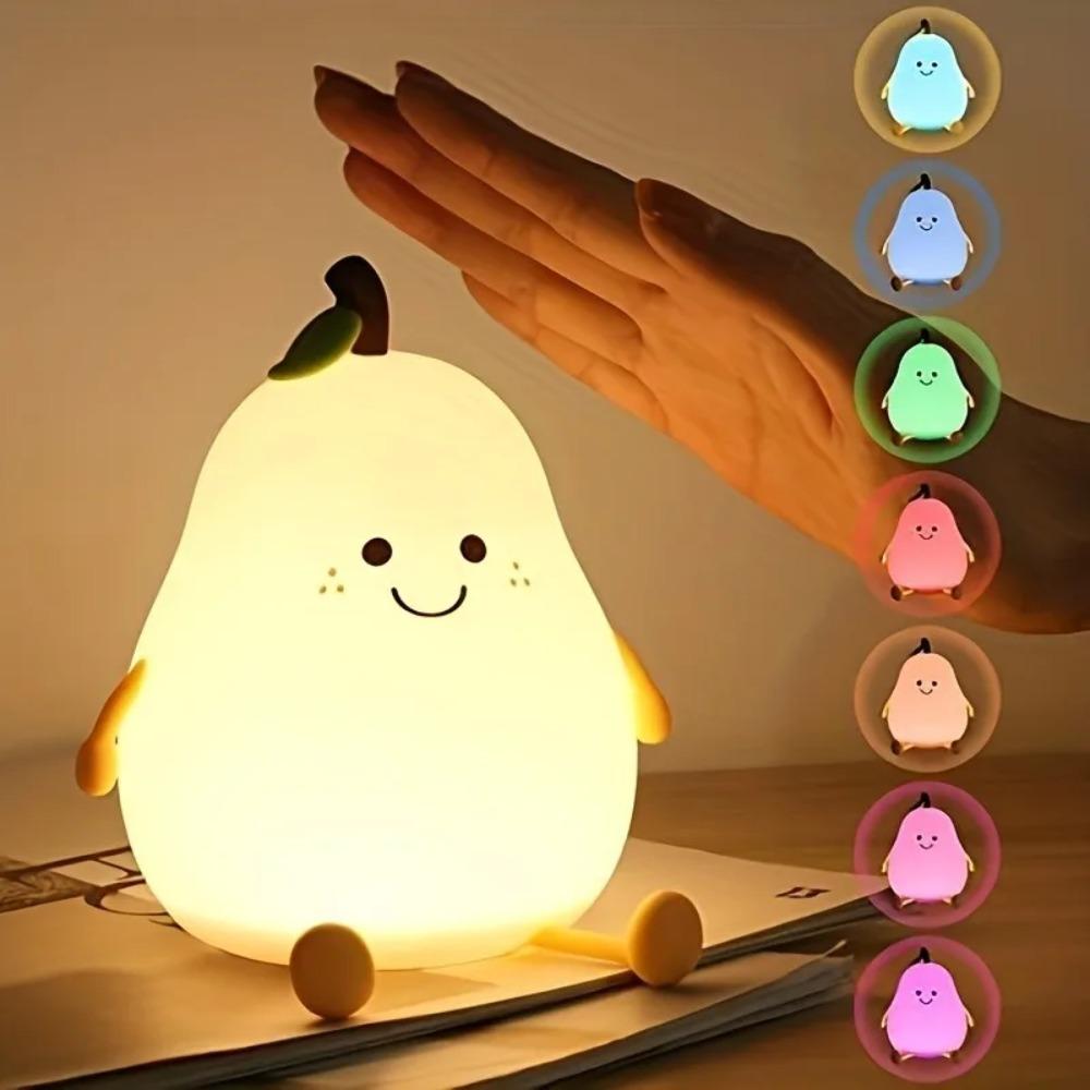 1PC Creative Cute LED Pear Night Light USB Rechargeable Dimming Touch Silicone Table Lamp Bedroom Decoration Couple Gift Boby Light