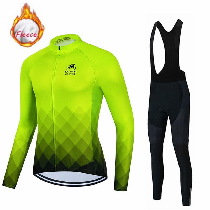 Mens Winter Cycling Jersey Long Sleeve Fleece Thermal Bike Wear Road Outdoor Sports