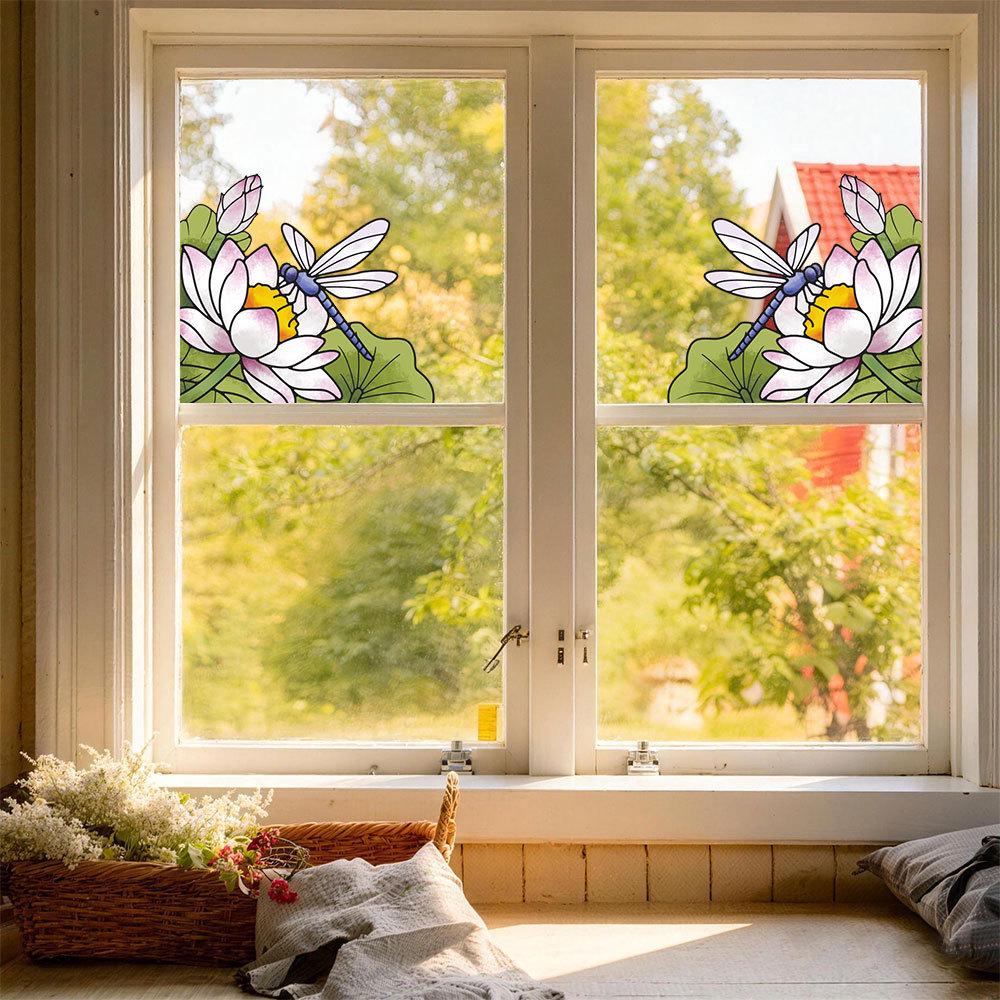 Double-Sided Transparent Floral & Bird Window Corner Sticker