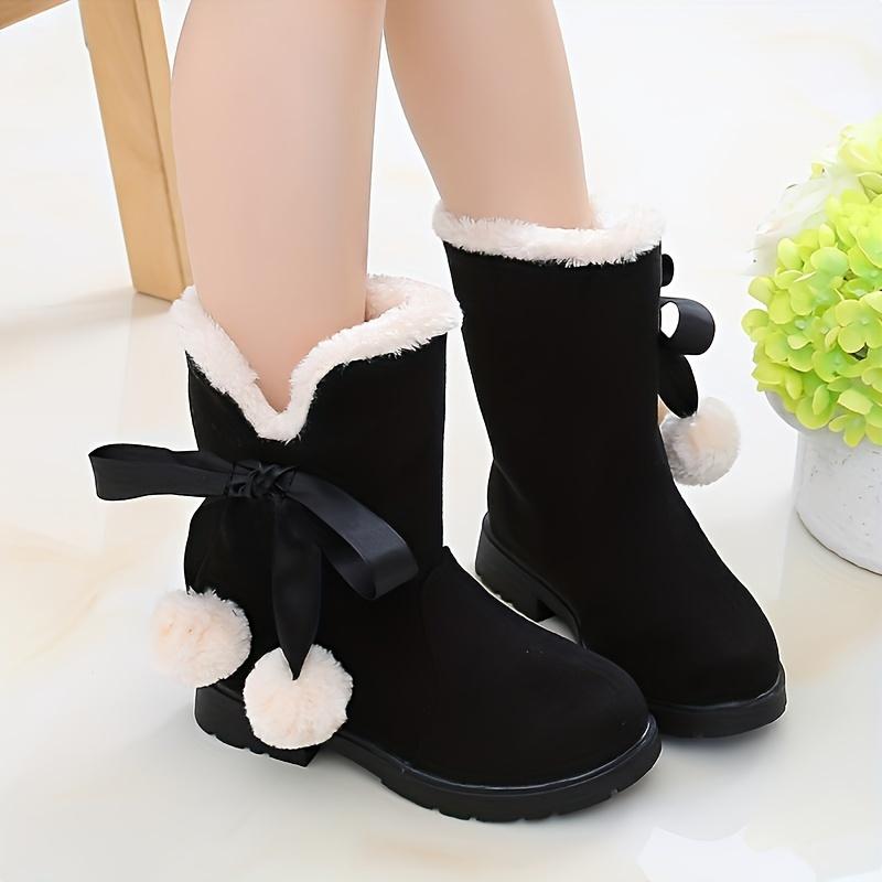 Girls Winter Snow Boots Fleece Lining Round Toe Striped Pattern Zipper Closure Ankle High PVC Sole Fabric Insole Random Style Pink Black Red