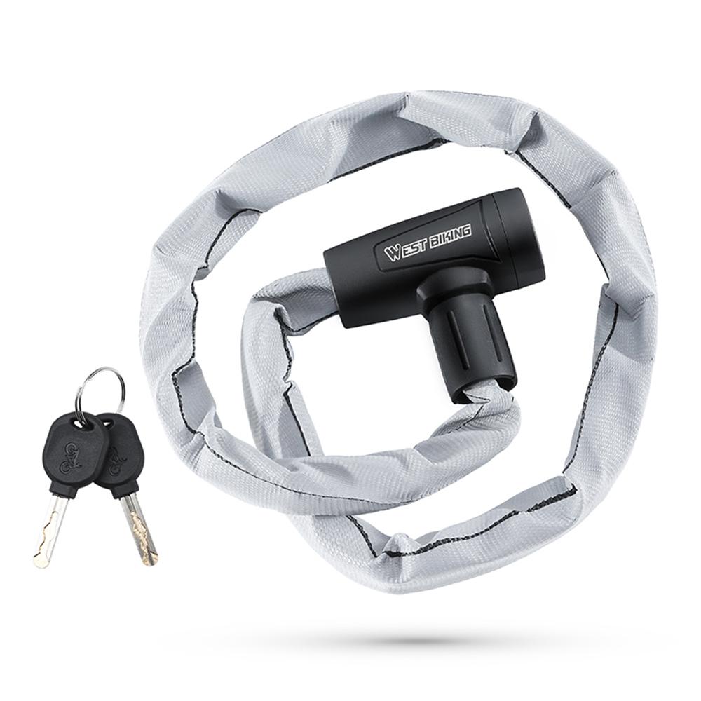 

WEST BIKING YP0705111 Reflective Chain Bike Lock Portable E-Bike Anti Theft Lock with 2 Keys B