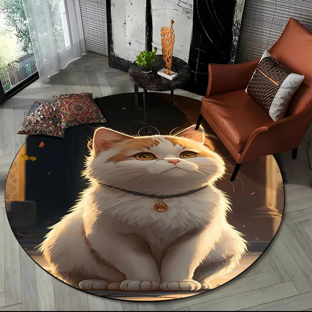 Cute Calico Cat,Persian Cat,Ragdoll Cartoon Round Carpet Rug for Living Room Bedroom Kids Decor,Pet Area Rug Non-slip Floor Mat