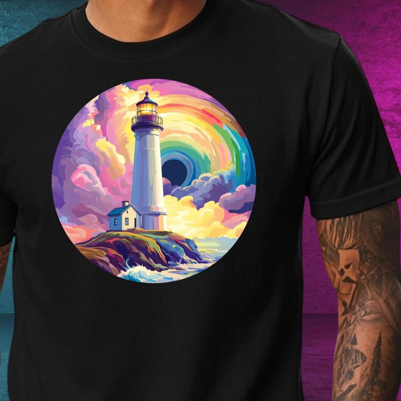 T-Shirt Herren Regenbogen Leuchtturm Motiv Baumwolle Größe XS bis 5XL XS