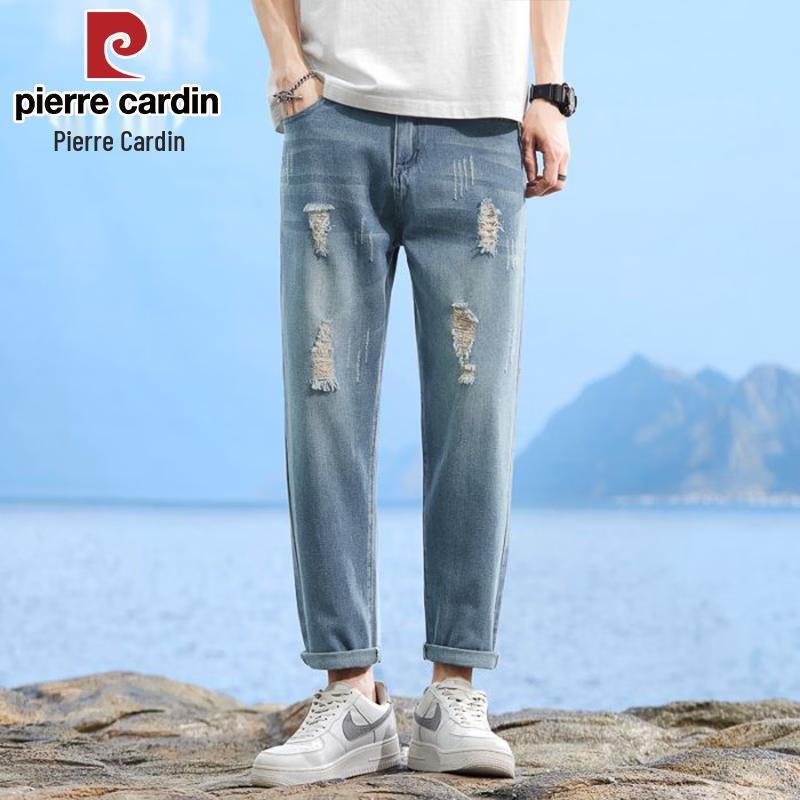 Pierre Cardin Men s Summer Ripped Loose Straight Ankle Jeans 33