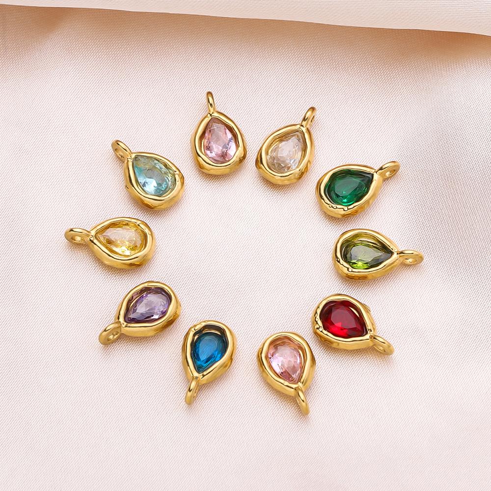 2Pcs Stainless Steel Teardrop Charms Inlaid Pendants with Crystals Gold-plated DIY Bracelet Earrings Jewelry Making Accessories