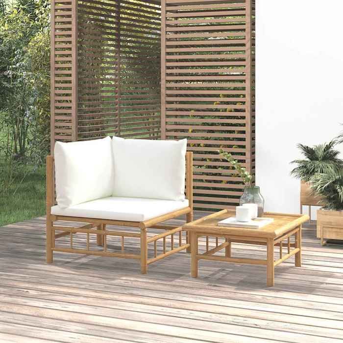 VidaXL Salon de jardin 2 pcs avec coussins blanc crème bambou 362299