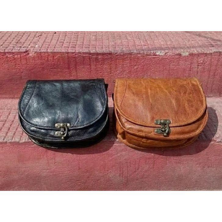 Vintage Saddle Bag Leather Brown/Black Messenger Shoulder Cross-body Bag