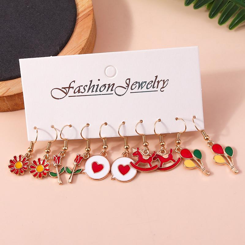 Cute Enamel Love Heart Drop Earrings for Women Girls Animal Flower Butterfly Earrings Kids Jewelry Set Gifts