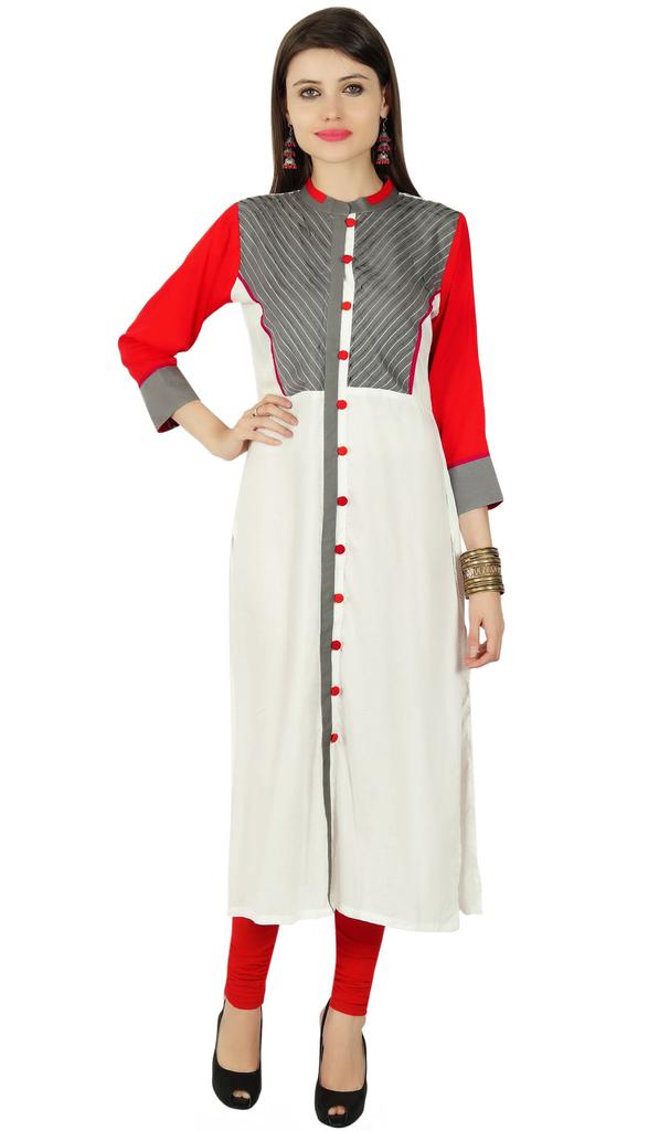 Designer Ethnic Button Down Solid Kurti Rayon Top Kurta Women Tunic Casual