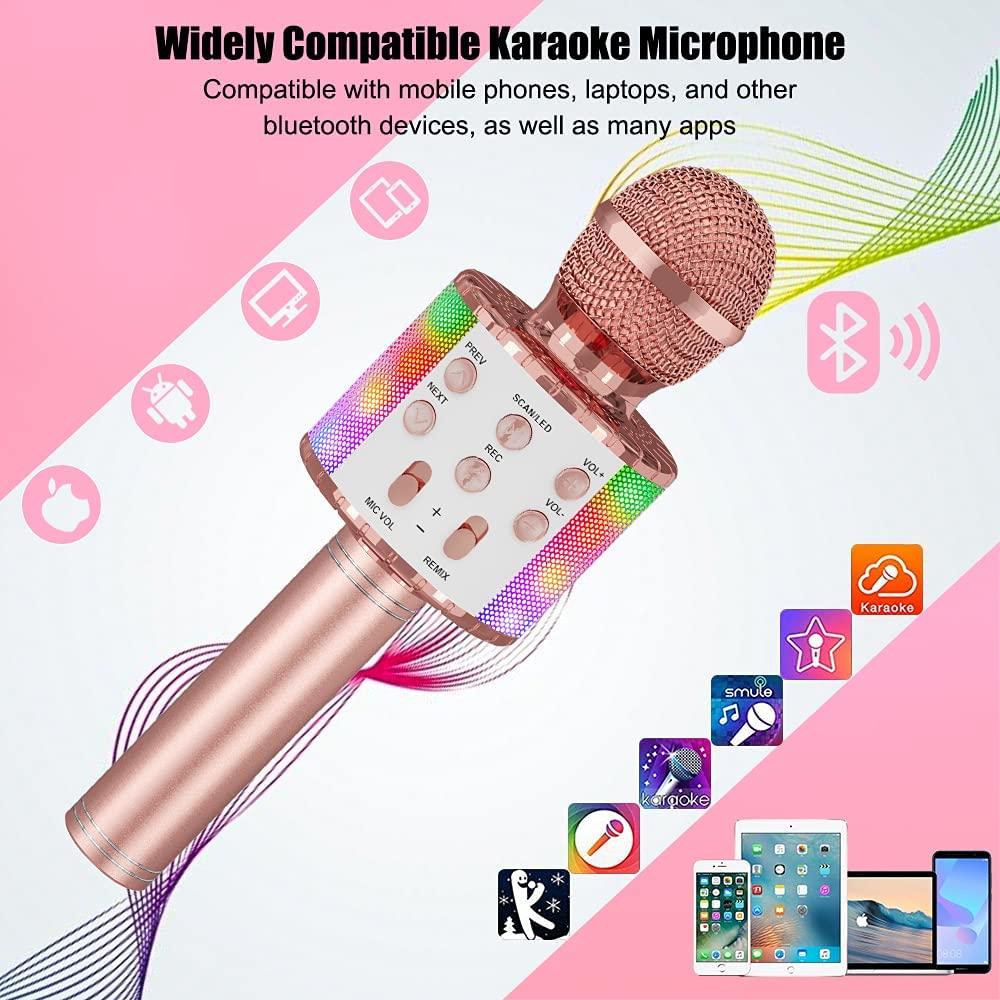 Bezdrôtový karaoke mikrofón, Detský karaoke mikrofón s LED tancujúcim svetlom, Bluetooth mikrofón pre deti dievčatá chlapcov na párty spievanie