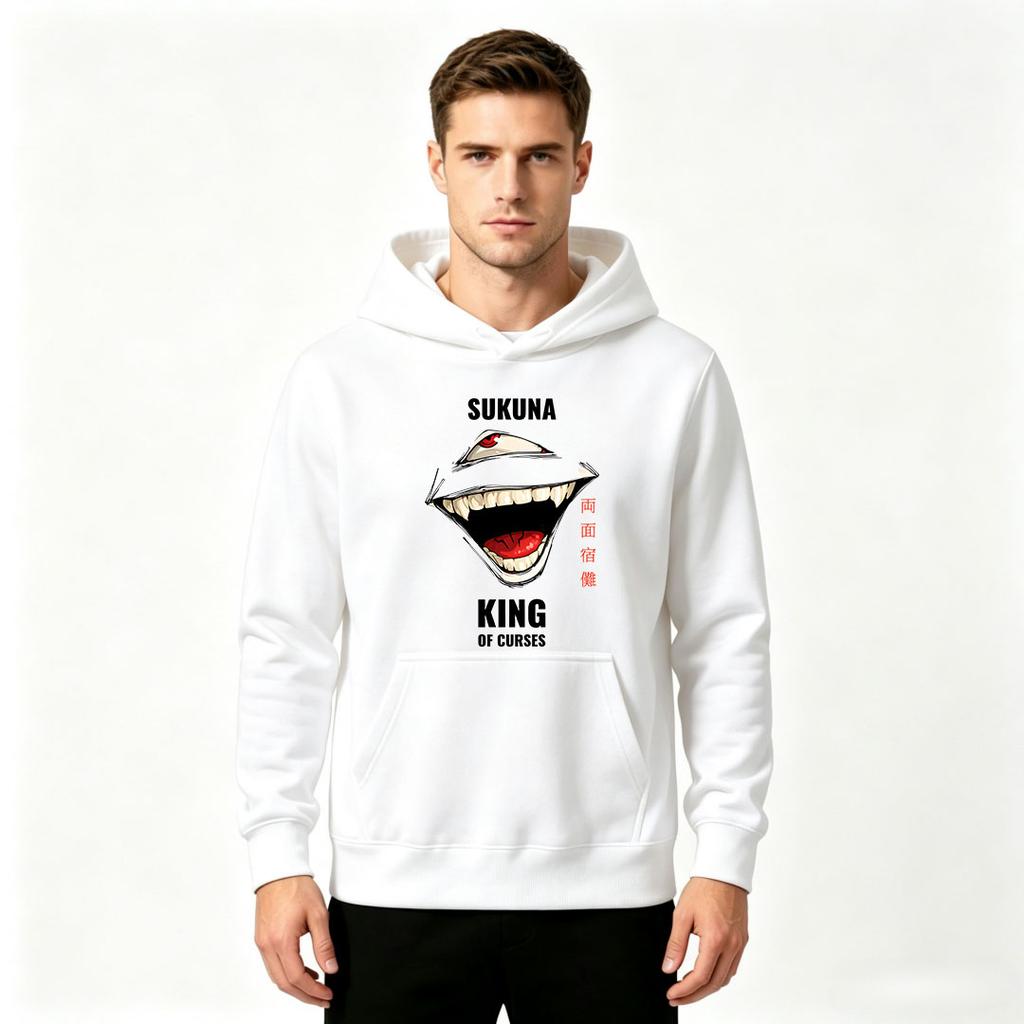 Men Sukuna King Of Curses Print Pullover Hoodie Casual Long Sleeve Graphic Sweatshirt