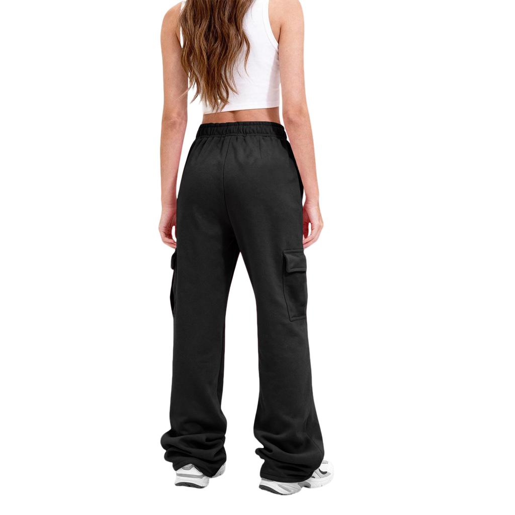 Women Cargo Sweatpants Stacked Pants Warm Fleece Drawstring Waist Casual Joggers Trousers