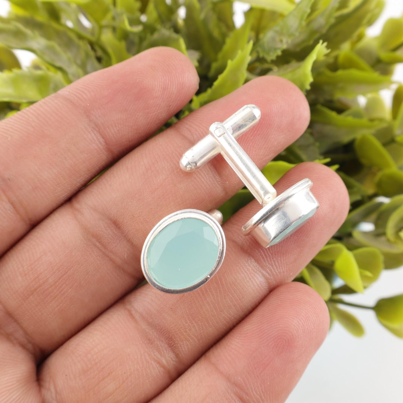 

Аква Халцедон Драгоценный Камень 925 Стерлинговое Серебро Ювелирные Изделия Ручной Работы Запонки 0.59 CL-2-19