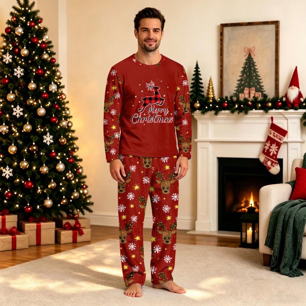 Family Matching Christmas Print Pajama Set, Long Sleeve and Long Pants Loungewear for Holiday