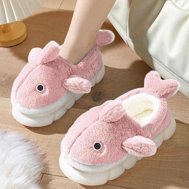 Changbaosen Winter Cartoon Whale Fuzzy Slippers