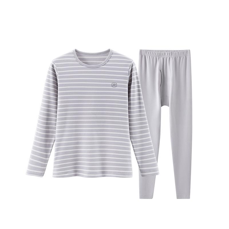 2025 New Teen Striped Warm Fleece-Lined Velvet & Lycra Cotton Underwear Set for Autumn/Winter