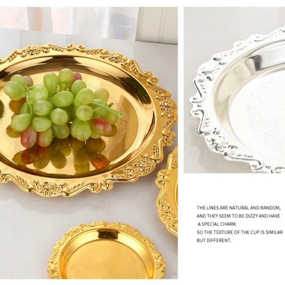 Desktop Cake Tray Golden Silver Dinner Serving Tray Retro Fruit Snack Plate  Party Decorative