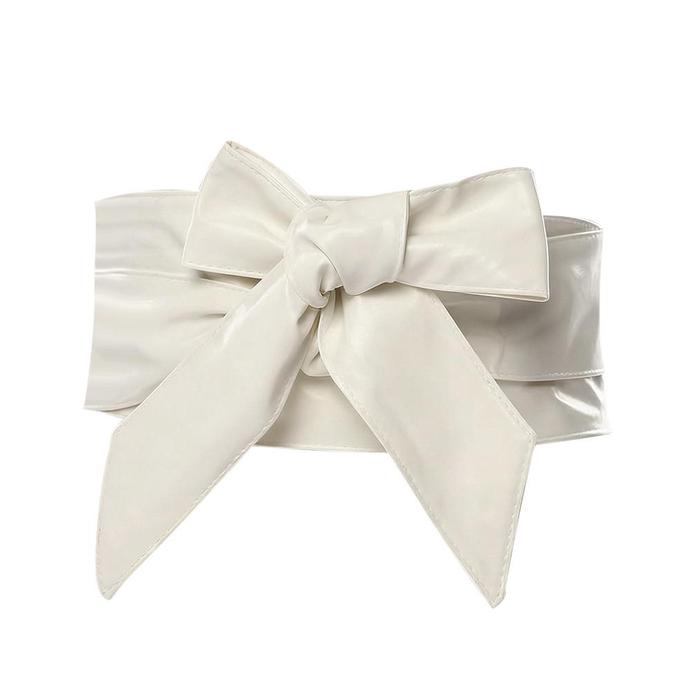 Solid Color Women's Waist Belt Long Ribbon Fashionable Leather Wide Waistband Elegant Bowknot Beautiful Design Decorative Girdle