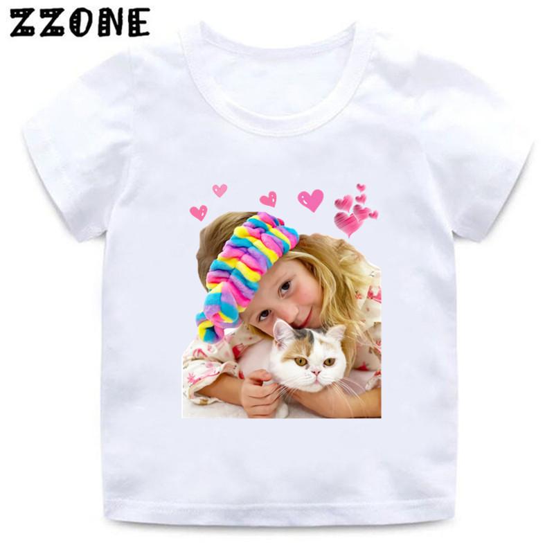 Cute Style Nastya Likes Cat Pattern Cartoon Fun Girl Clothing Boys' T-shirt Summer Children