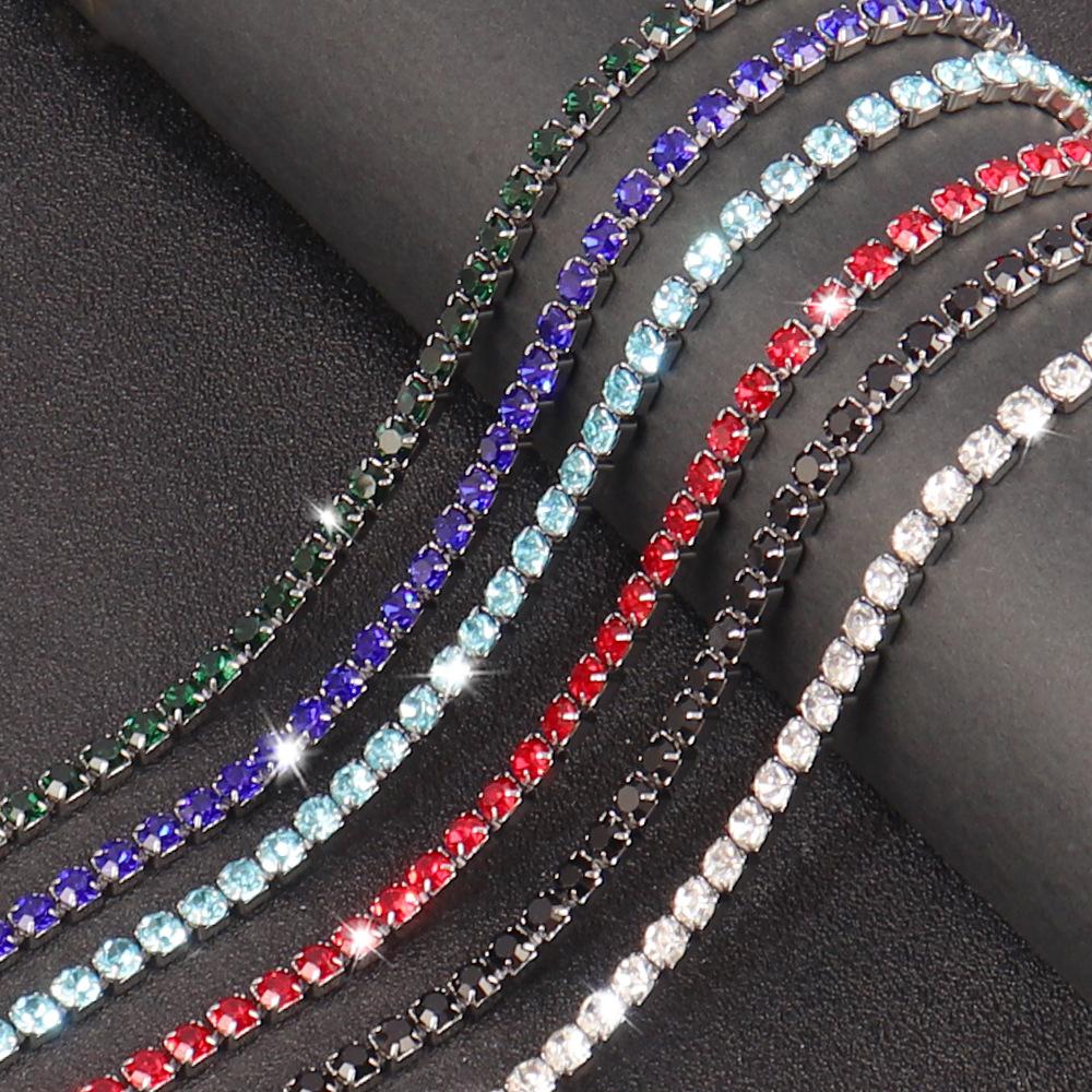 Stainless Steel 4Mm Zircon Tennis Necklace Simple Color Diamond Claw Chain Necklace Men'S And Women'S Jewelry