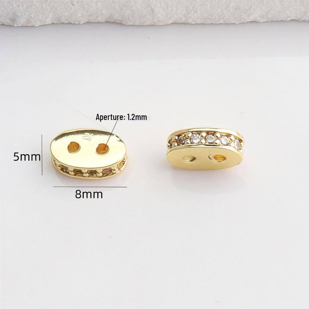 18K Gold Plated Double Hole Spacer Beads with Micro Zircon for DIY Jewelry