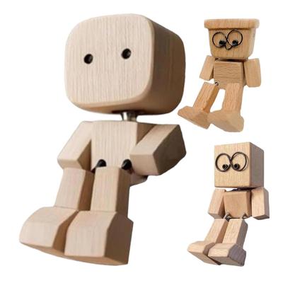 Shaking Wooden Man Figurine Man Tabletop Decor Creative Statue for Car Dashboard Study Shelf Display Desk Bedroom Living Room