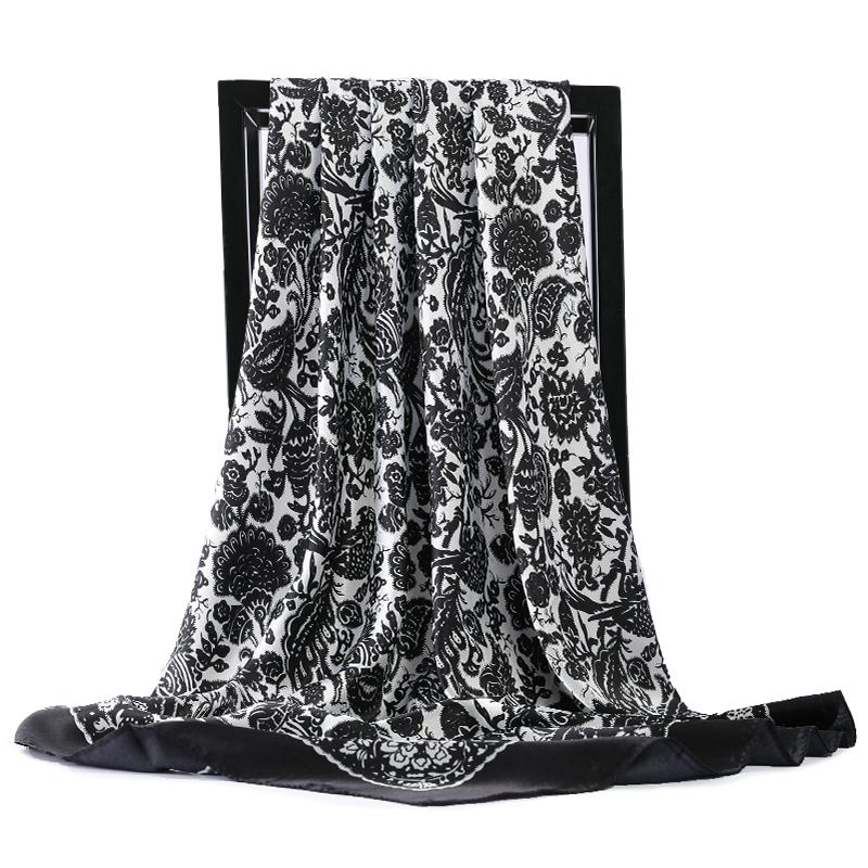 Fashion Scarves For Women Print Silk Satin Head Scarf Female 90cmx90cm Luxury Brand Square Shawl Large Hijab Scarfs For Ladies