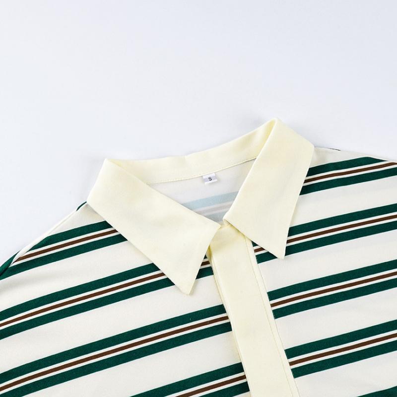 Spring New Loose Striped POLO Collar Long-Sleeve Top With A Stylish Design Suitable For Casual And Commuting