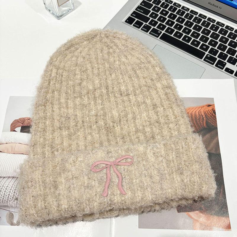 

Бантовая теплая шапка женская осень и зима холодостойкая шапка-пуловер шапка-бини для езды на электромобиле шерстяная шапка Cold and warm, elastic