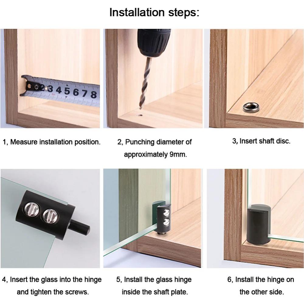 2Pcs Glass Door Active Hinges for Shower Door Pivoted 90 Degree Brass Glass Shower Accessories Screen Clamps Upper and Lower Shaft