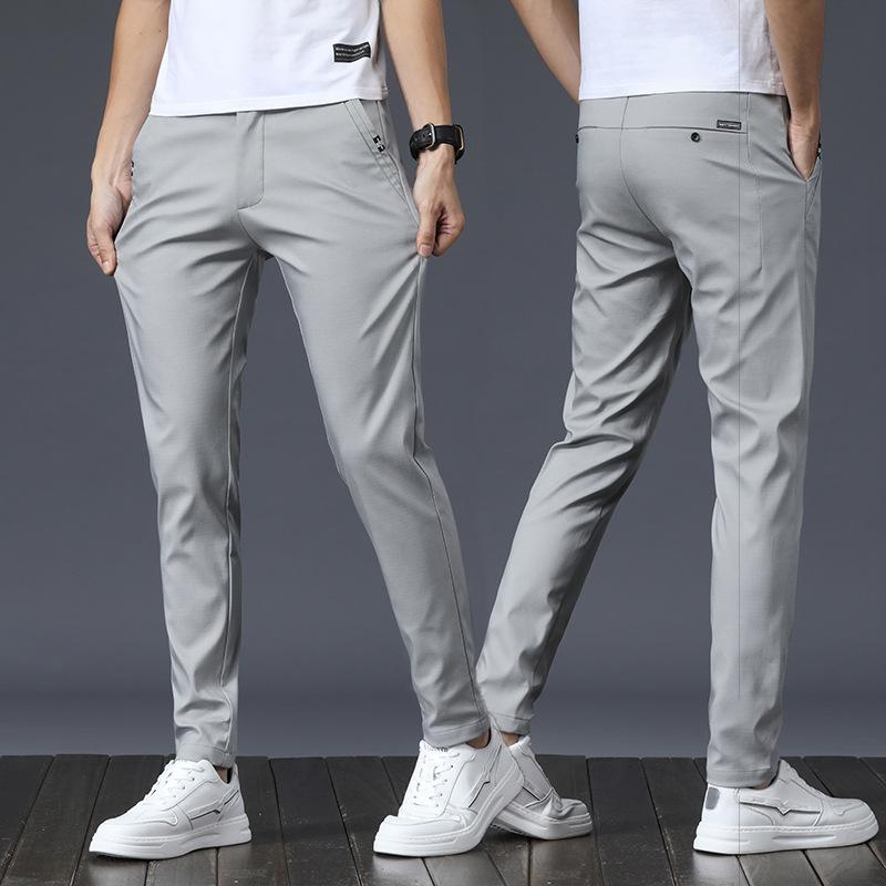 

Spring Summer Pants Mens Stretch Korean Casual Slim Fit Elastic Waist Business Classic Trousers Male Black Gray 28-38 28