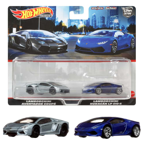 

Hot Wheels Premium 2-Pack Lamborghini Aventador Coupe/Lamborghini Huracan LP 610-4 (Ages 3 and Up) HFF32 Yellow/Blue 1/64 Scale Model Kit