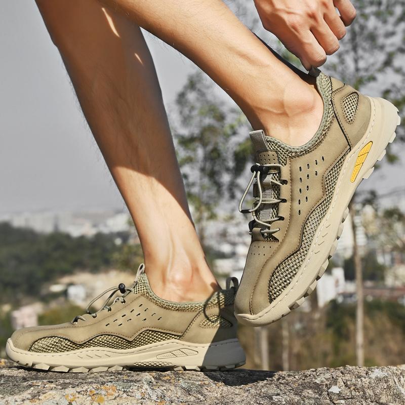 Fashion Summer Band Outdoor Mesh Shoes Quality Leather Men Casual Shoes Outdoor Breathable Flats Sneakers Male Comfortable Walking Shoes