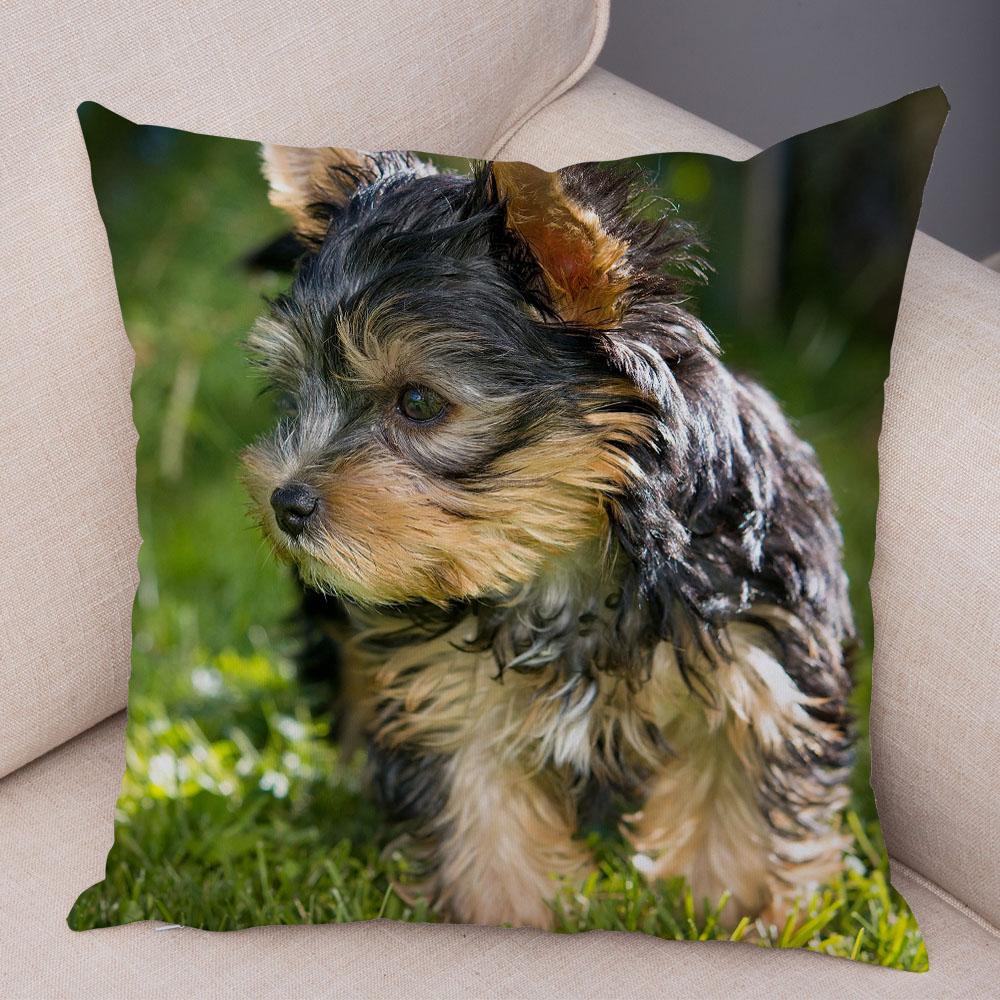 Cute Pet Animal Cushion Cover MINI Yorkshire Dog Polyester Pillowcase Decorative  Print  for Sofa Home Ca