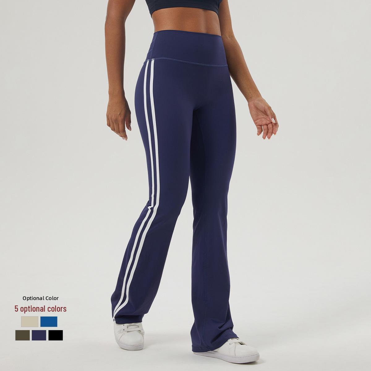 

2025 Женские расклешенные брюки для йоги с высокой талией в полоску - Весна/Лето/Осень, Эластичный контроль живота, Легкие, Длинные XL