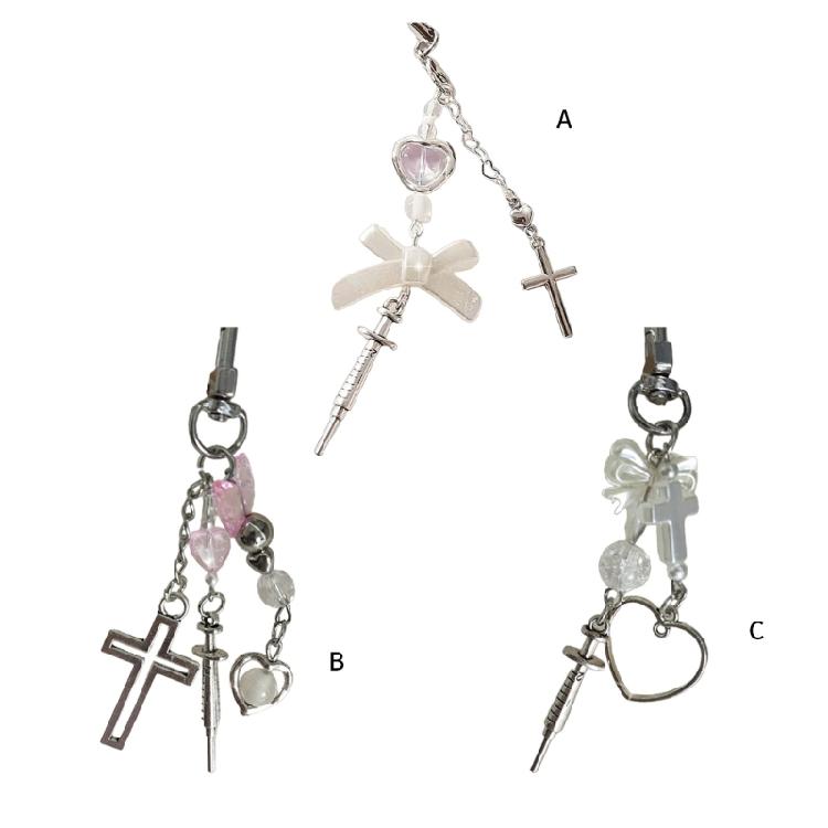 Syringe Heart Cross Charm Pendant Chain Phone Straps Pocket Keychain Strap