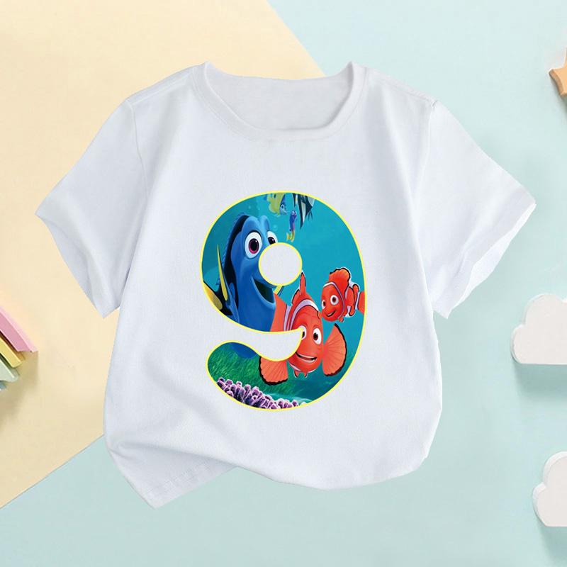 Finding Nemo Dory Cute Fish Number Print Kids T shirt Girls Clothes 1 2 3 4 5 6 7 8 9 Years Birthday Baby Boys TShirtsHKP2759