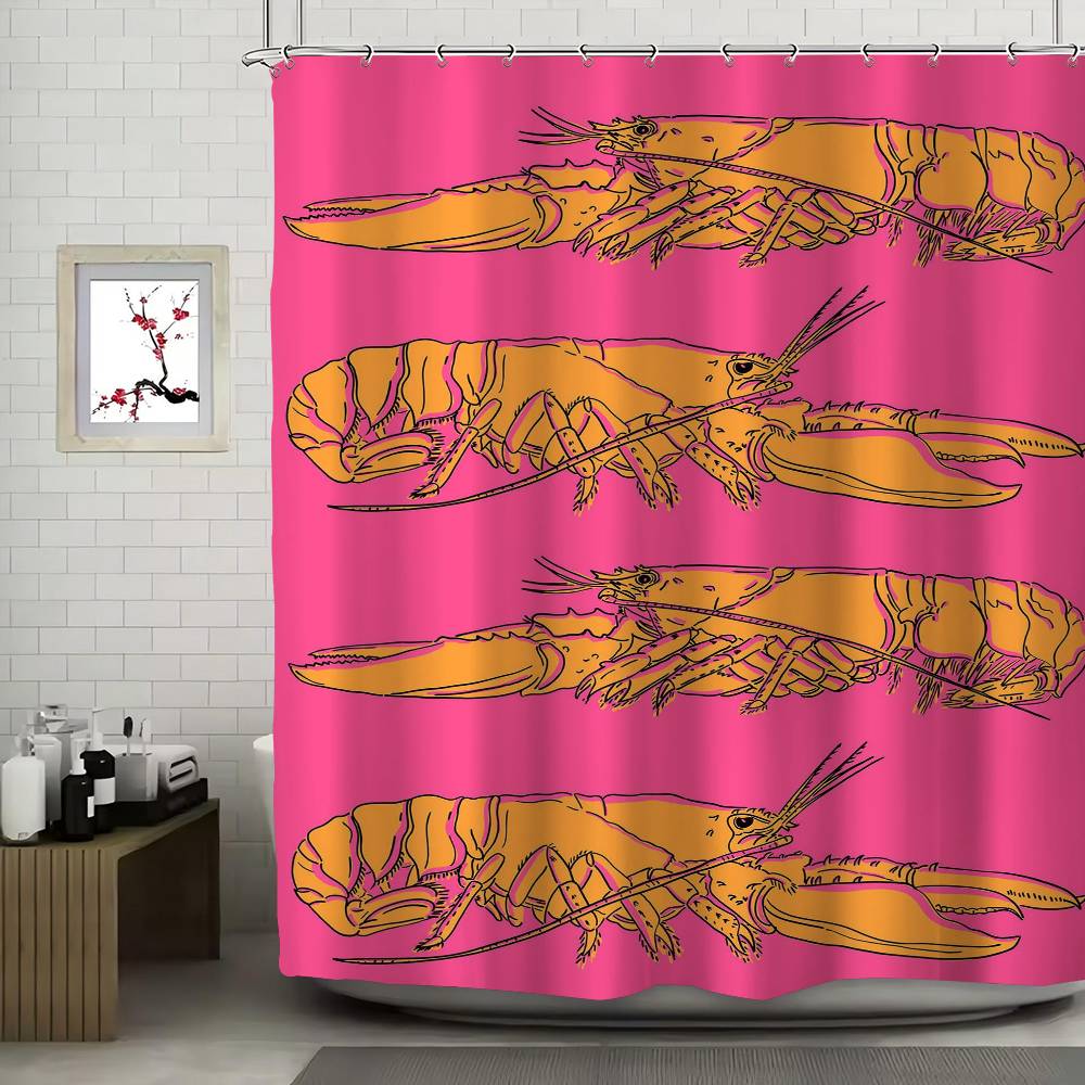 Retro Keuken Vis Blauw Sardines Rood Kreeft Tonijn Eenvoudig Douchegordijn Badkamer Douchegordijn Makkelijk Schoon Schrob Licht Ondoorzichtig