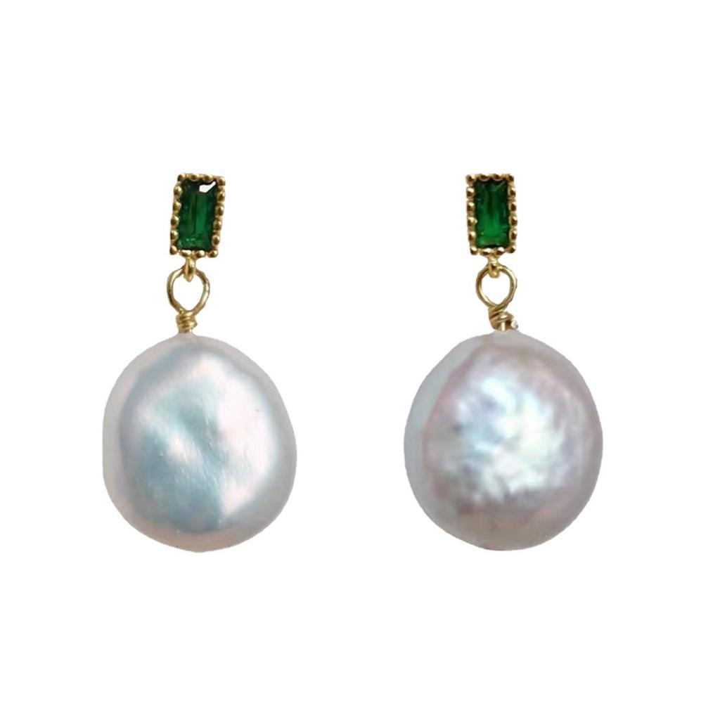 Natural Baroque freshwater pearl earrings femininity summer earrings gray design atmosphere stud earrings special-shaped disc